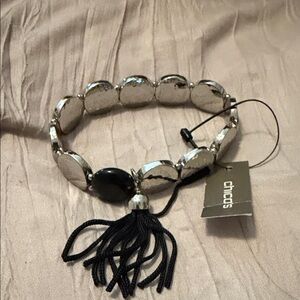 Chico's Metallic and Black Bracelet with Tassel